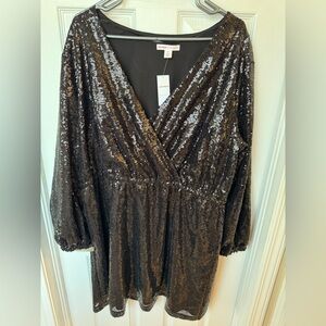 Joe Fresh x Roxy Earle Black Sequin Long Sleeve Dress